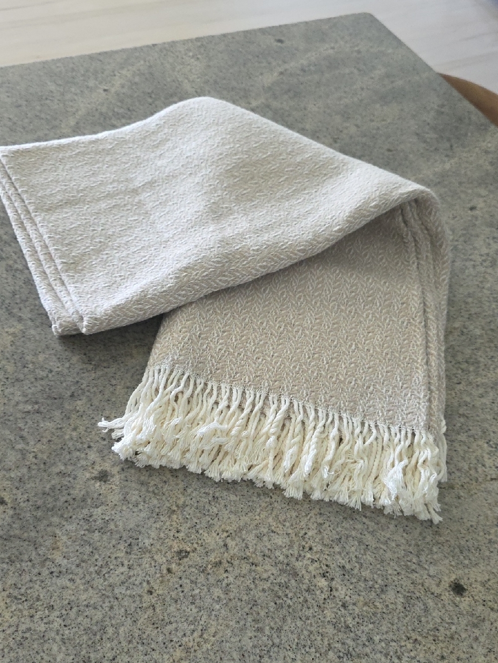 NWOT...Docofil White Neutral Woven Fringe Throw Blanket - Cream